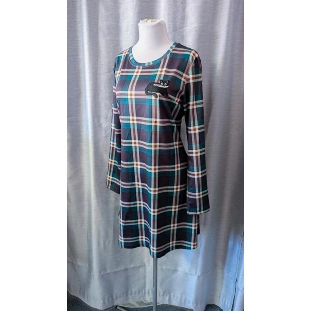 Green Plaid Stretchy Upcycled Cat Dress L XL